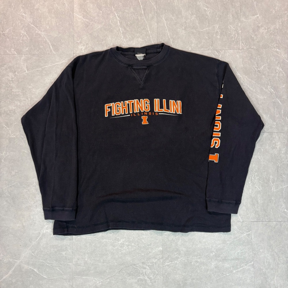 TSI Sportswear Fighting Illini Illinois Navy Waffle Knit Thermal Shirt Mens XL